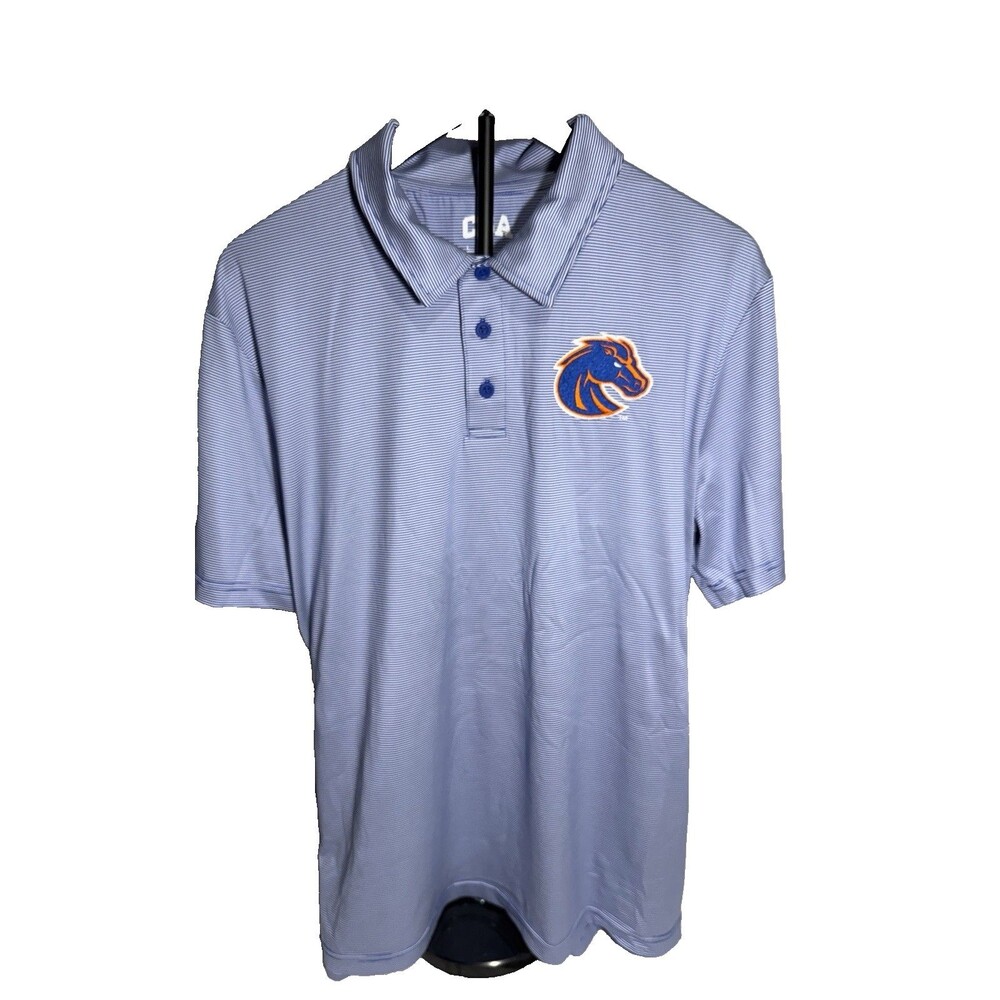 NEW NWT NCAA Boise State BRONCOS Mens Polo Shirt Size SZ L Large Blue Striped